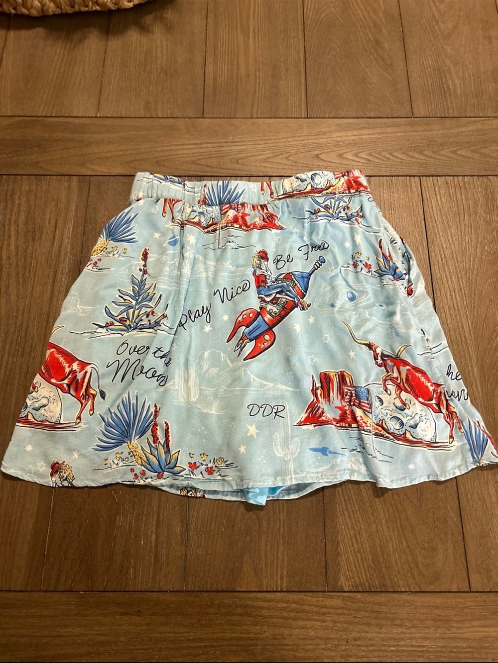 Double D Ranch Light Blue Western Print Skirt with Red Accents - Picture 4 of 4